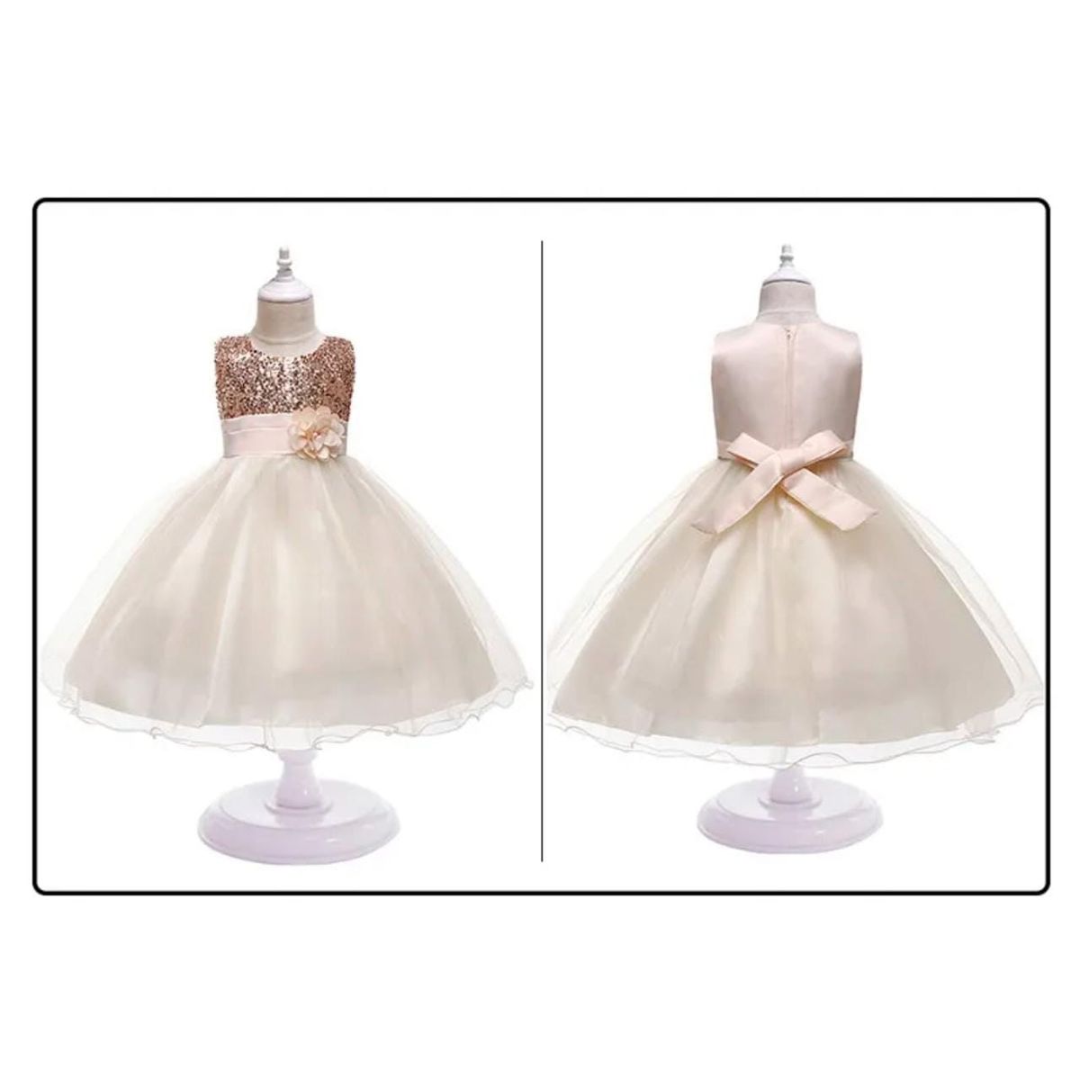 GENERICO - Vestido Niña Bebé Princess Little Dorado Navidad Fiesta Genieka