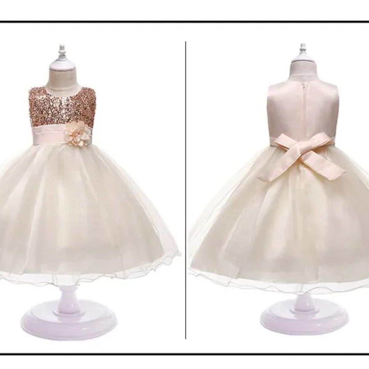 GENERICO - Vestido Niña Bebé Princess Little Dorado Navidad Fiesta Genieka