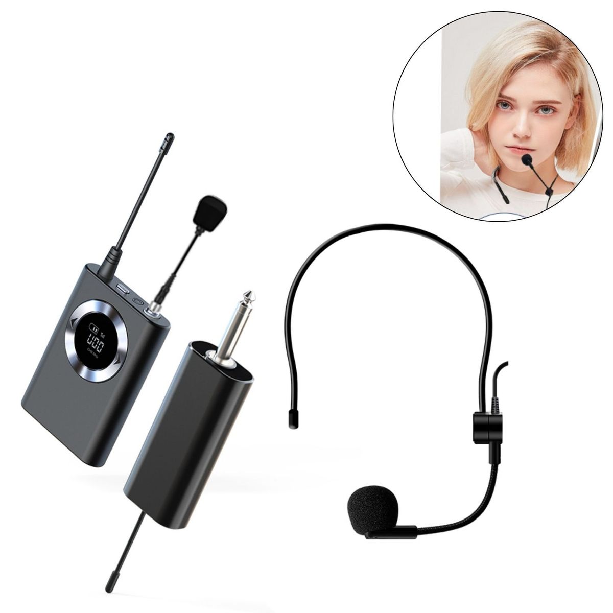 GENERICO - Micrófono inalámbrico multifunción U80 UHF con clip trasero de mano montado en la cabeza