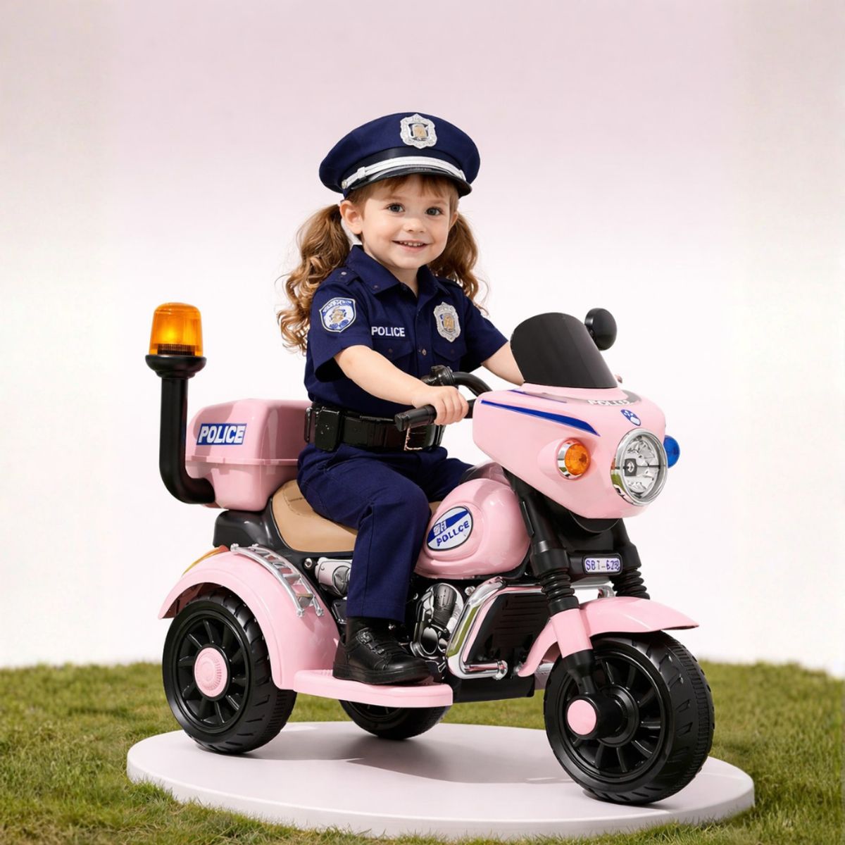 BABYKISS - MOTO PARA NIÑOS ELECTRICA TRIMOTO POLICIA ROSADO