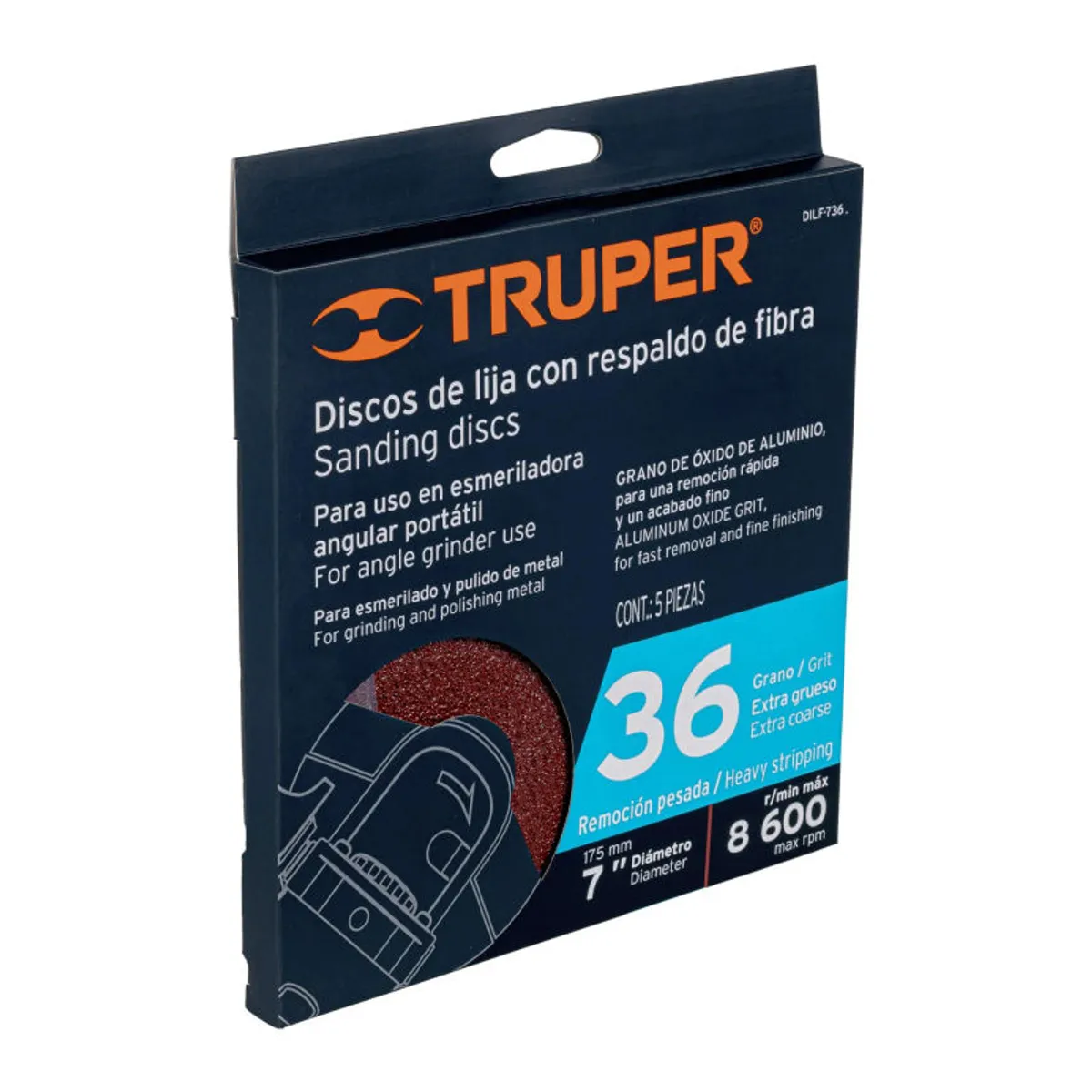 Truper - Disco de lija de 7 con respaldo de fibra grano 36 TRUPER - 100160
