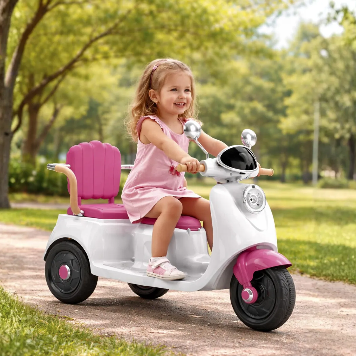 BABYKISS - MOTO ELECTRICA PARA NIÑO TRIMOTO 02 ASIENTOS FUCSIA