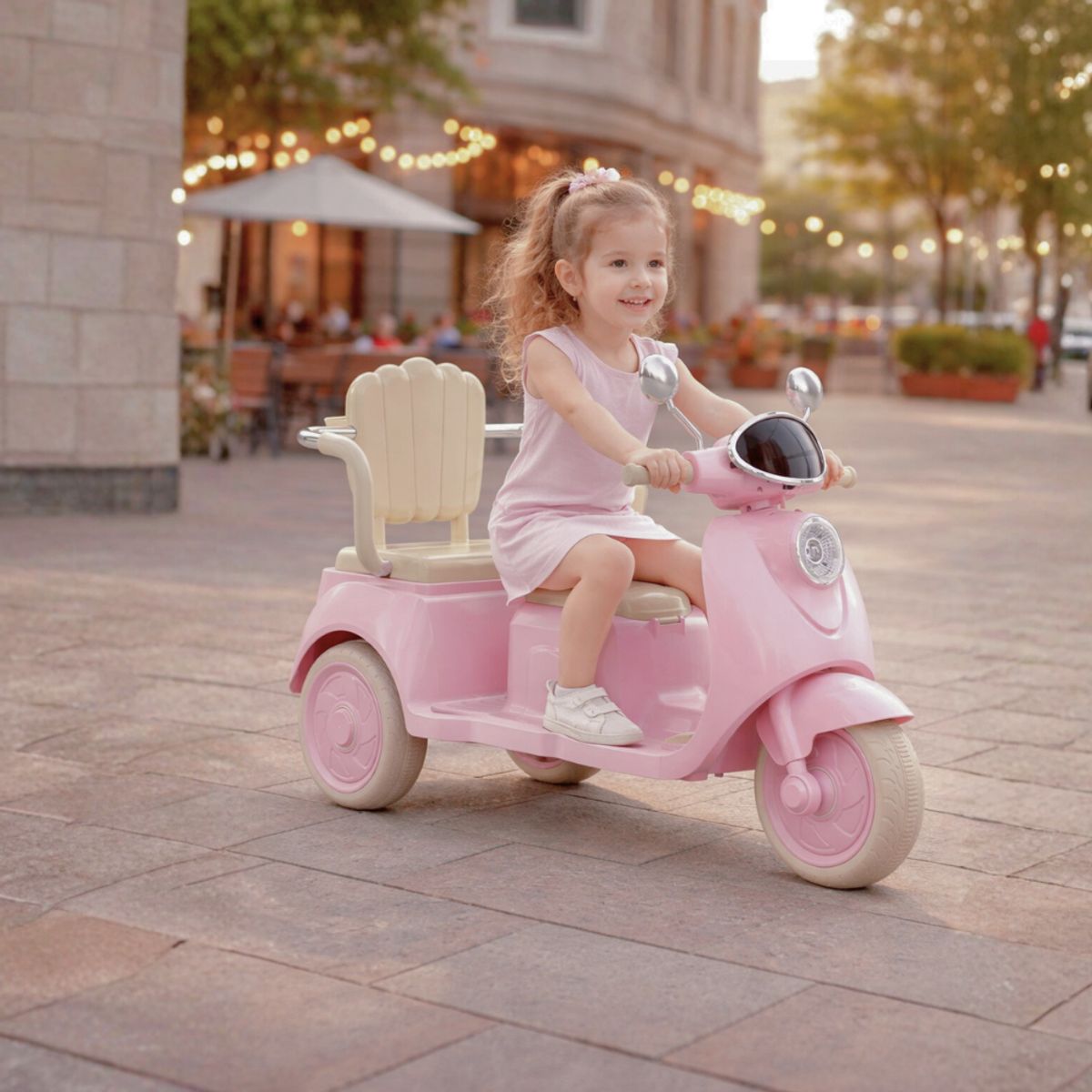 BABYKISS - MOTO ELECTRICA PARA NIÑO TRIMOTO 02 ASIENTOS ROSADO