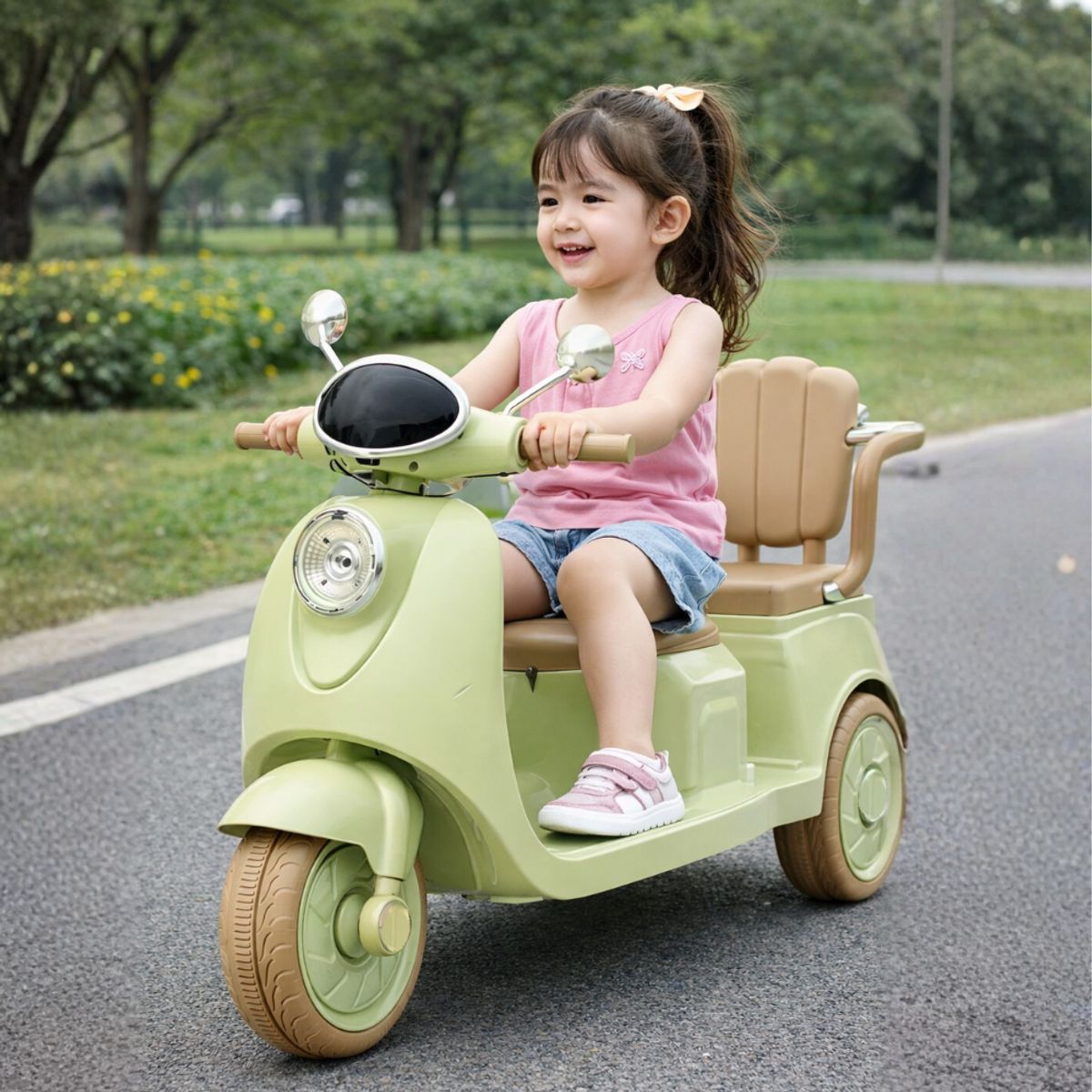 BABYKISS - MOTO ELECTRICA PARA NIÑO TRIMOTO 02 ASIENTOS BEIGE
