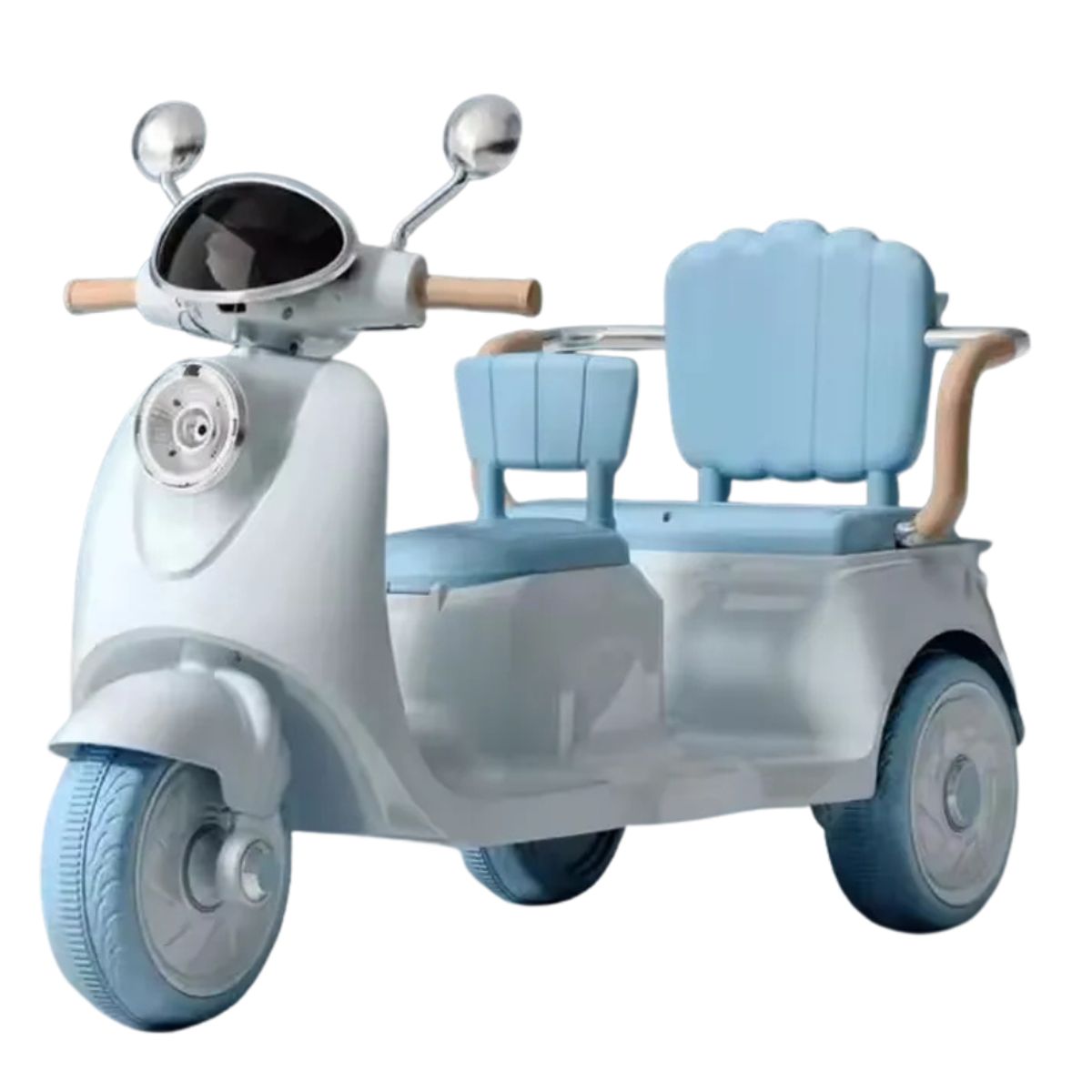 BABYKISS - MOTO ELECTRICA PARA NIÑO TRIMOTO 02 ASIENTOS CELESTE