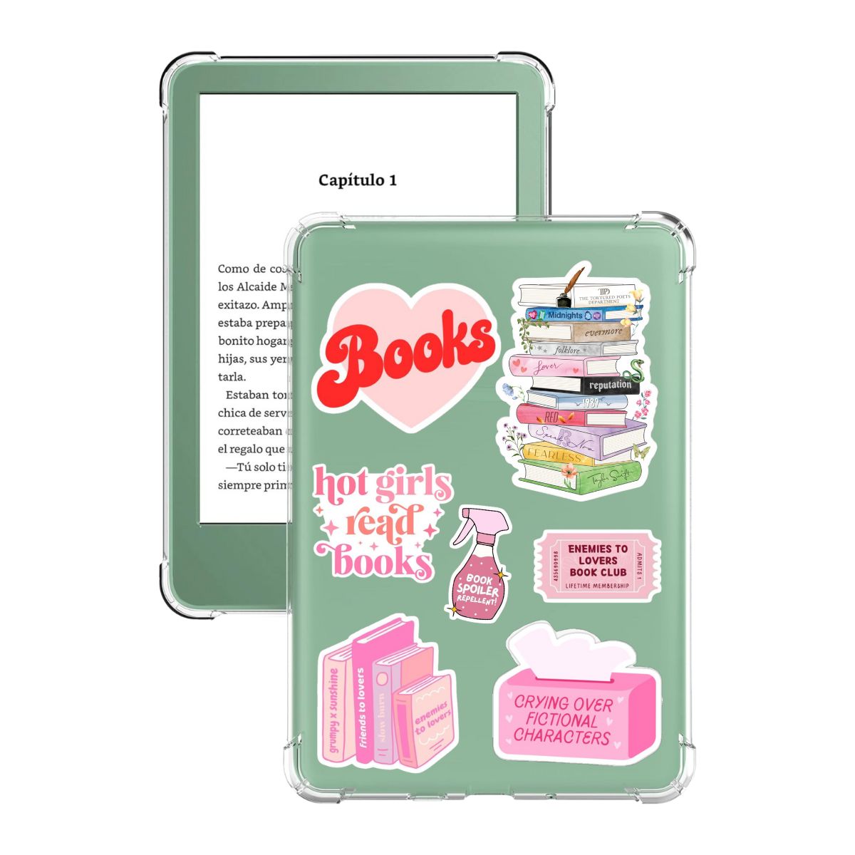 NEW BRAND - Case Transparente Kindle 11 Gen 2024 + Stickers Rosa Booklover