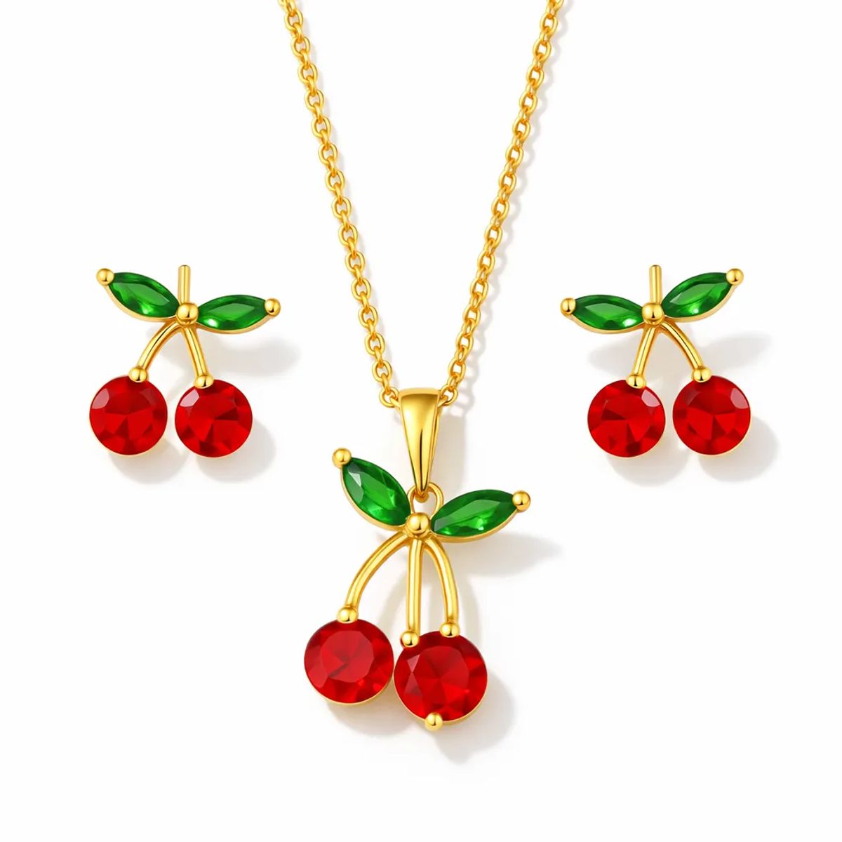 GENERICO - Set Collar y Aretes Mujer Cereza Oro Rosa Regalo Elegante