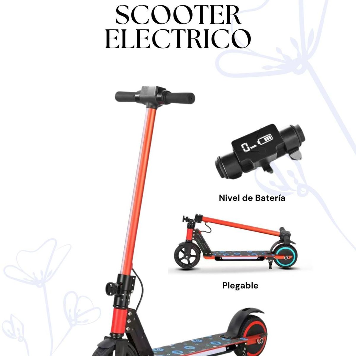 GENERICO - Scooter eléctrico plegable - color Rojo