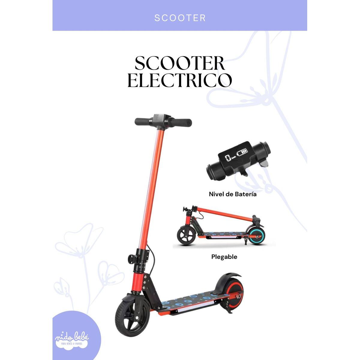 GENERICO - Scooter eléctrico plegable - color Rojo
