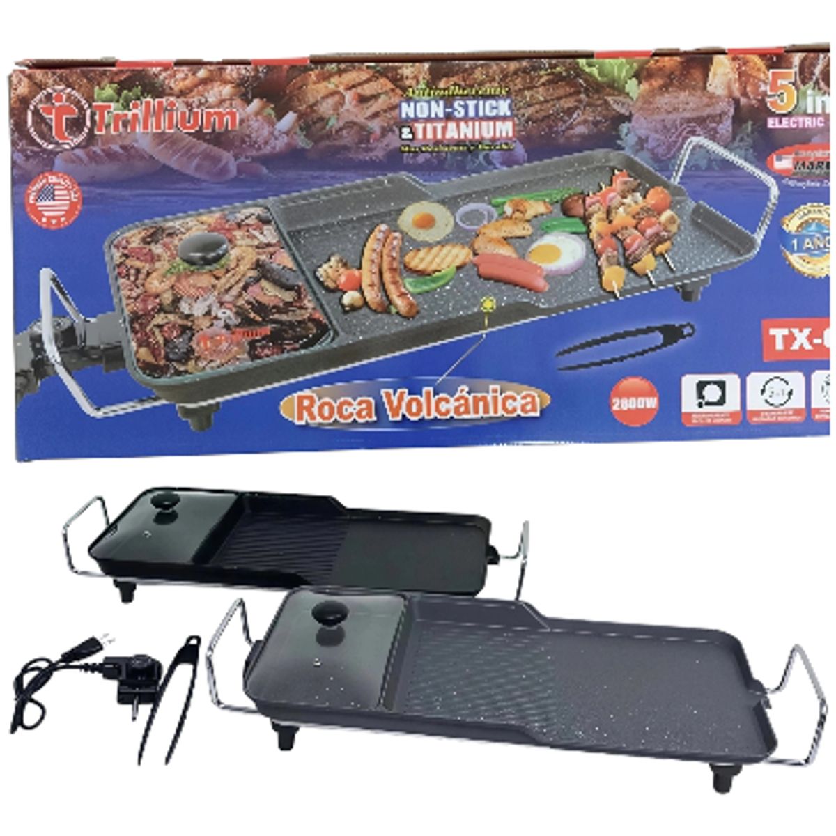 GENERICO - PARRILLA ELECTRICA CON CACEROLA DE ROCA VOLCANICA TITANIUM