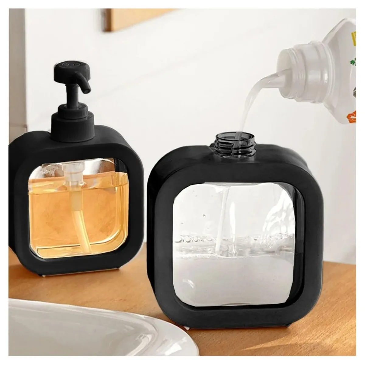 GENERICO - Pack x2 Dispensador de Jabón Líquido Cremas Estilo Moderno - Negro - M