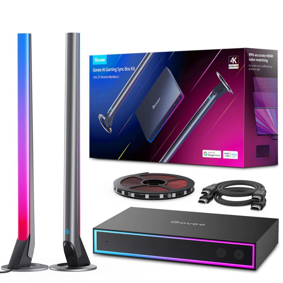 GOVEE - Kit Ai Gaming Box Govee Barras Inteligentes + tira Led Para Monitor 27-34 Wifi y Alexa