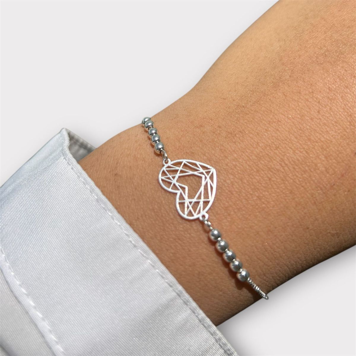 JOYERIA D'PILMER - PULSERA DE PLATA  CORAZÓN FACETADO