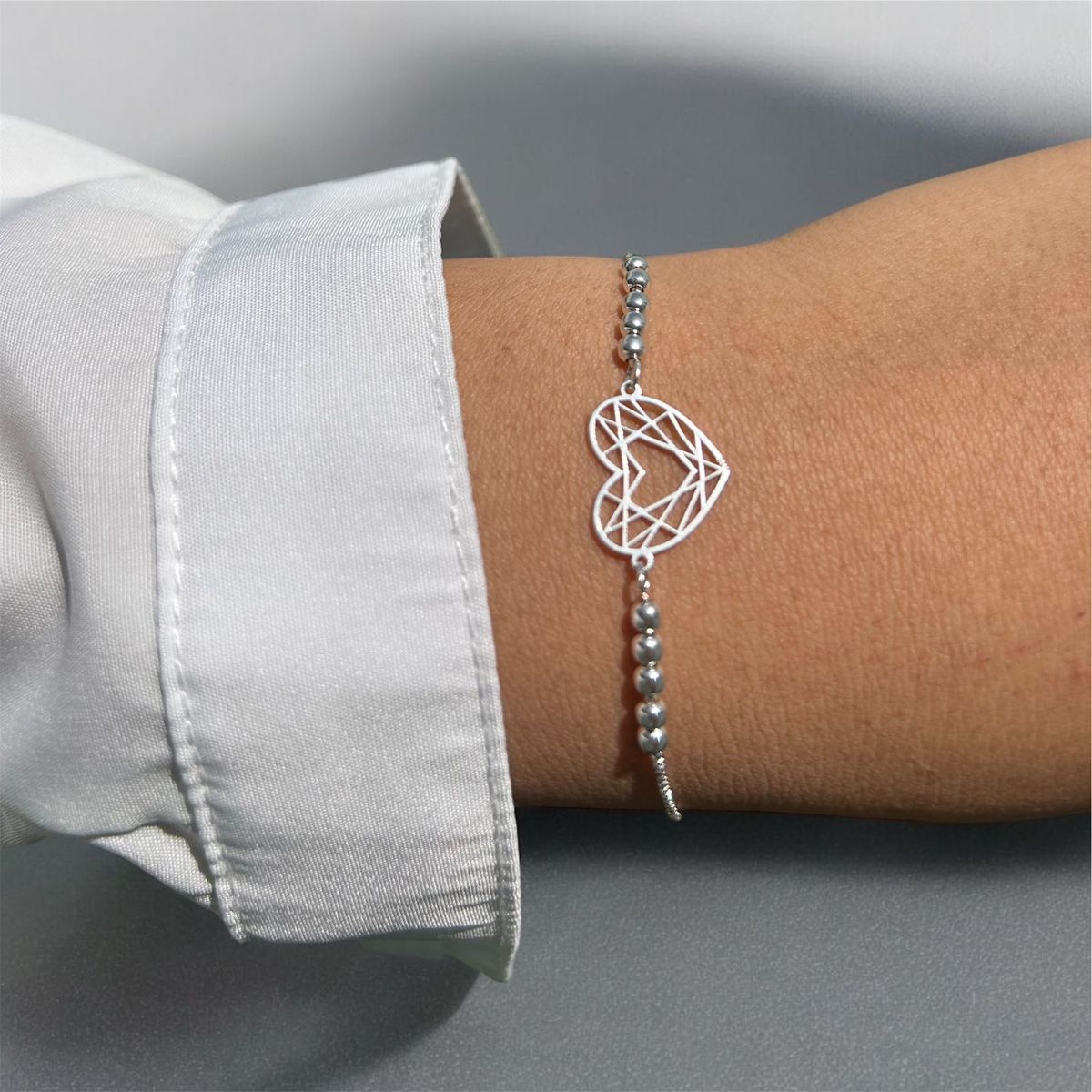 JOYERIA D'PILMER - PULSERA DE PLATA  CORAZÓN FACETADO