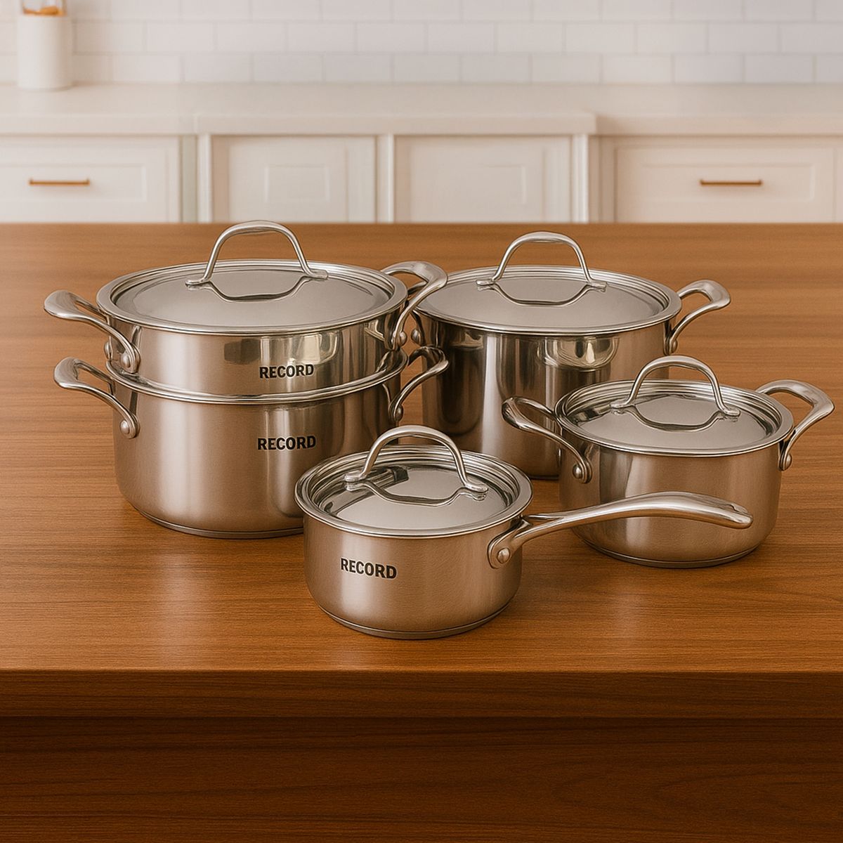 RECORD -  Juego de Ollas 9 Piezas Acero Inoxidable Piaccere