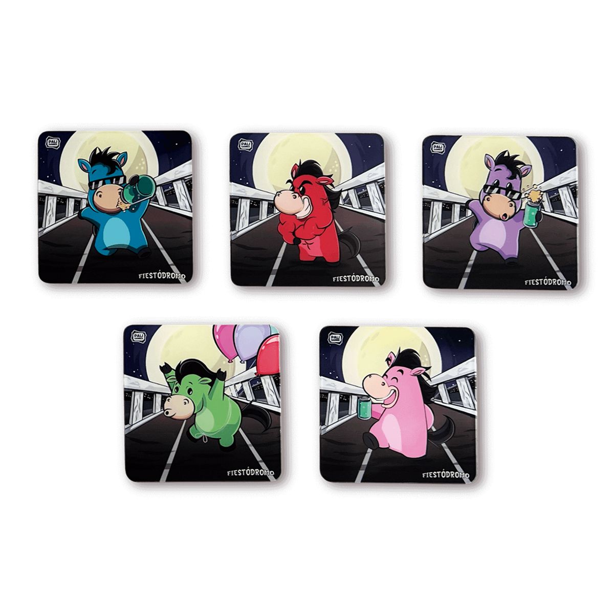 PALI GAMES - Set de 5 Posavasos - Fiestódromo