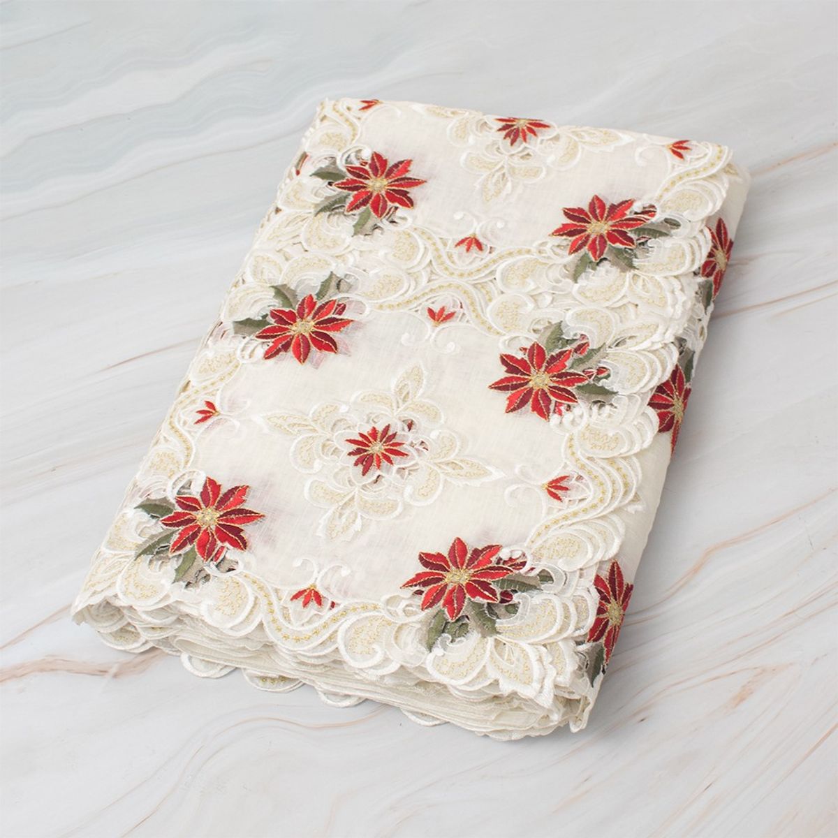 PANADECOR - MANTEL PARA 6 SILLAS RECTANGULAR BEIGE DE POINSETTIAS MINI