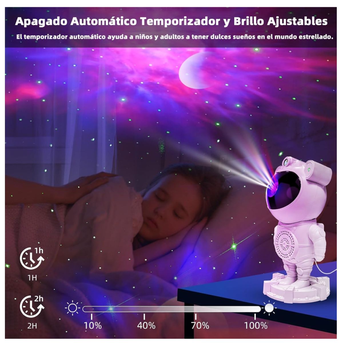 SEISA - Parlante Proyector Astronauta Luces Galaxia Bluetooth + Control Remoto