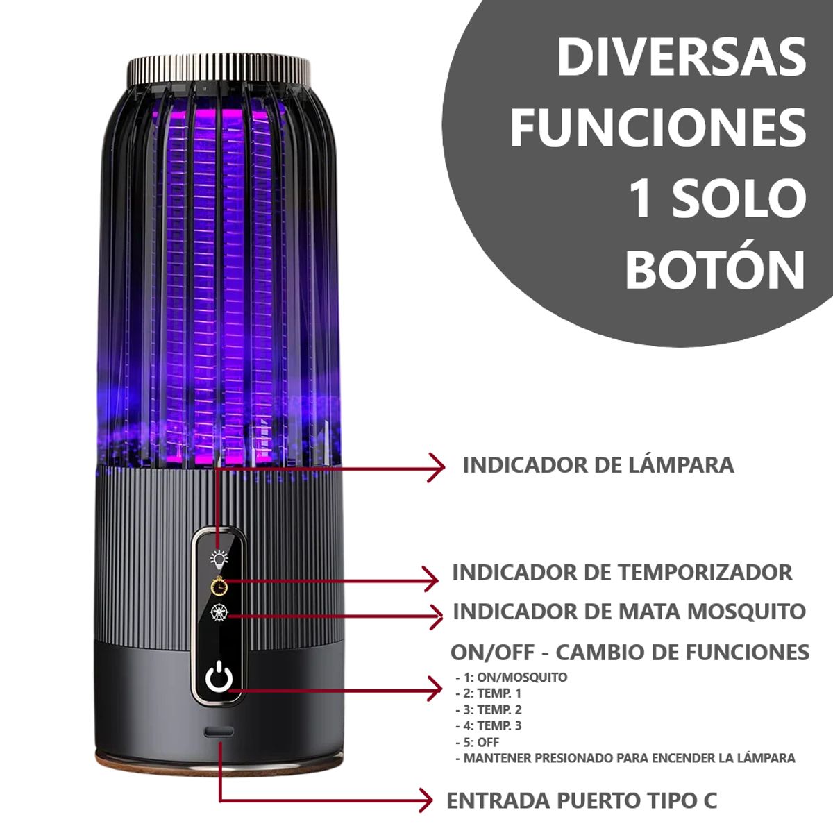 GENERICO - Lámpara Mata Mosquitos sancudo LED con Panel Solar 5W Anti Insectos