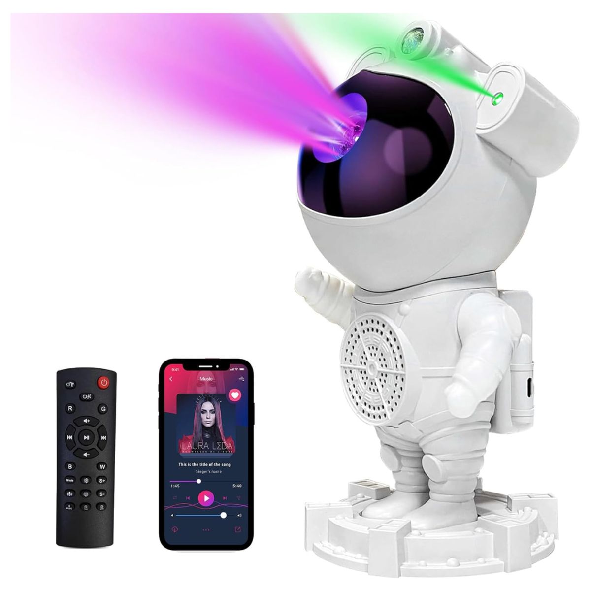 SEISA - Parlante Proyector Astronauta Luces Galaxia Bluetooth + Control Remoto