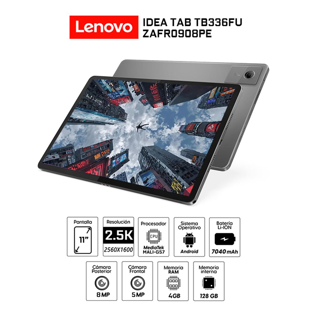 LENOVO - Tablet Lenovo TB336FU Tab 11" 2.5K(2560x1600)IPS/90Hz/Touch/4GB RAM/128GB ROM, Android 15 ZAFR0908PE
