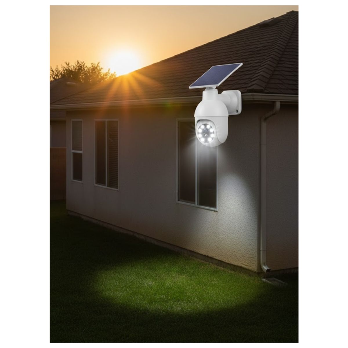 SEISA - Lampara Farola Foco Luz LED con Panel Solar para Exterior Recargable Simulador  de Cámara