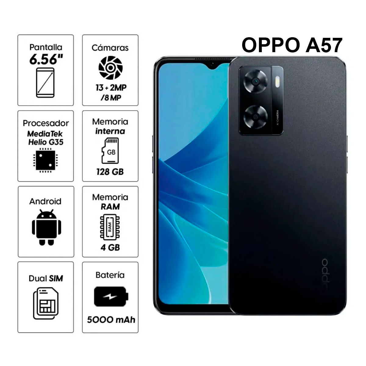 OPPO - Celular OPPO A57 4GB 128GB Negro