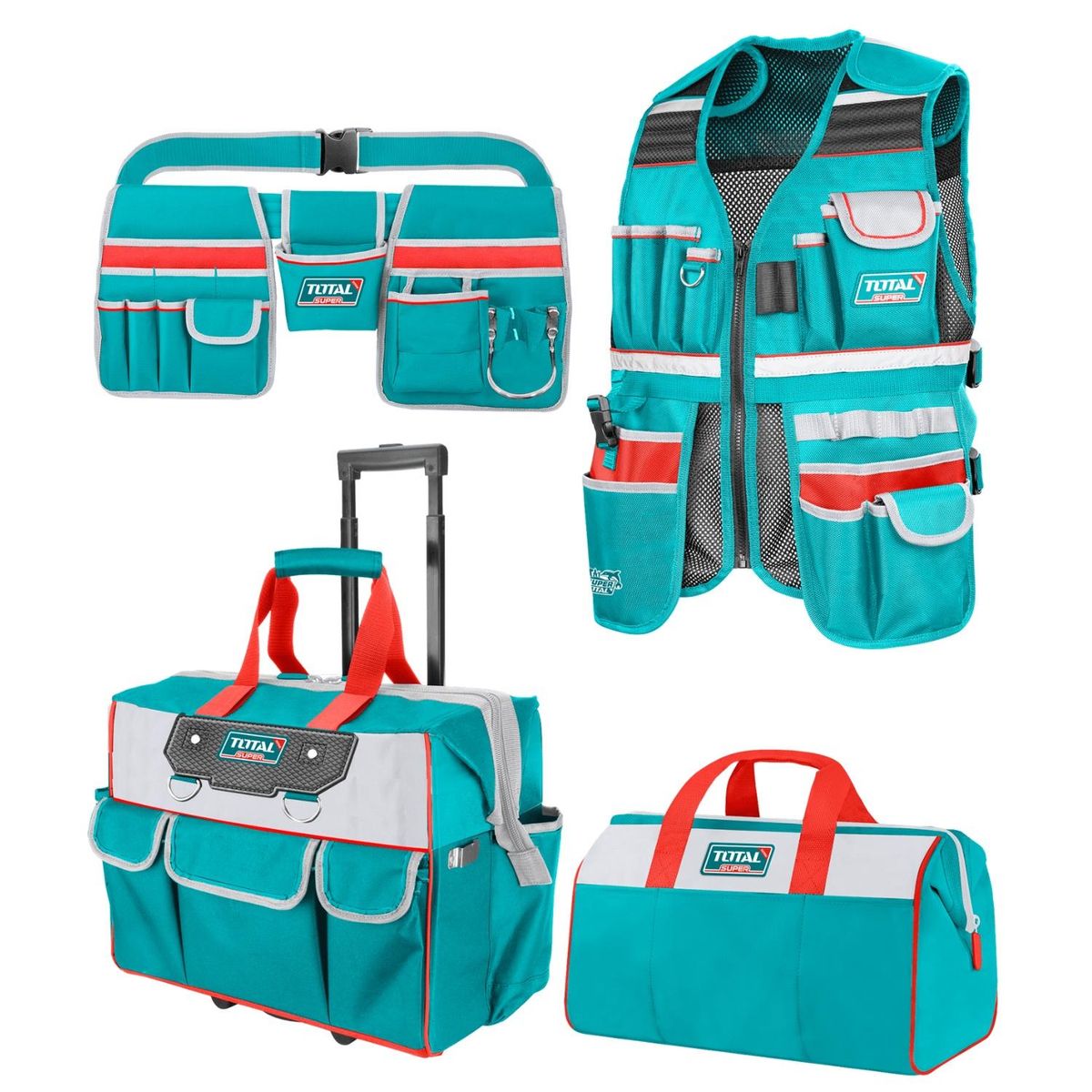TOTAL TOOLS - PortaHerramientas Chaleco + Maletin + Bolso + Cinturón Total