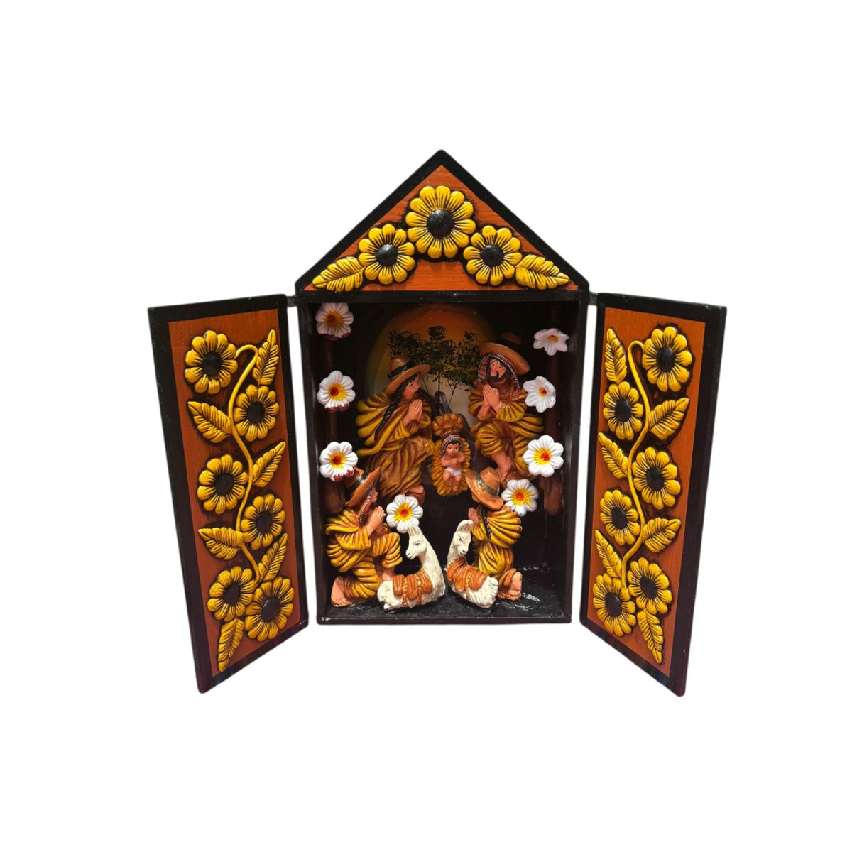 ACHALLAY ARTESANIA DE BARRO - Retablo Ayacuchano Nacimiento Caoba