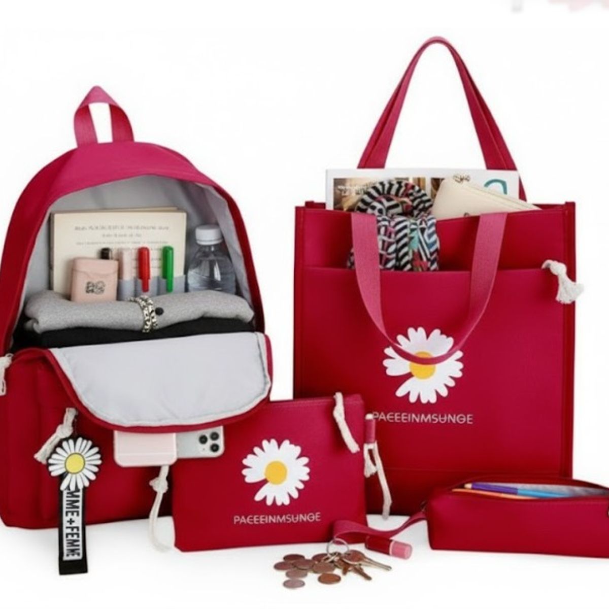 GENERICO - Mohila Kawai Set Flor 4 En 1 Bolso Cartuchera