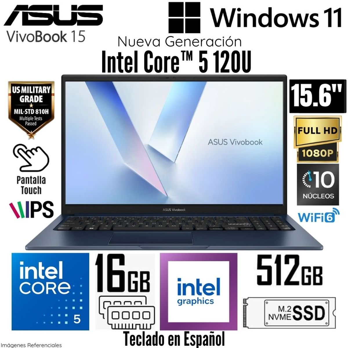 ASUS - Laptop Asus Vivobook 15 X1504VA-E82989 Intel Core 5 120U 16GB RAM 512GB SSD 15.6"  FHD Touch
