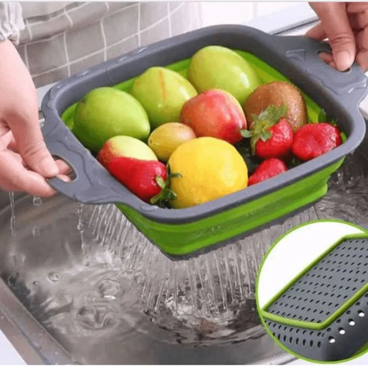 GENERICO - COLADOR PLEGABLE CUADRADO FRUTAS Y VERDURAS VERDE