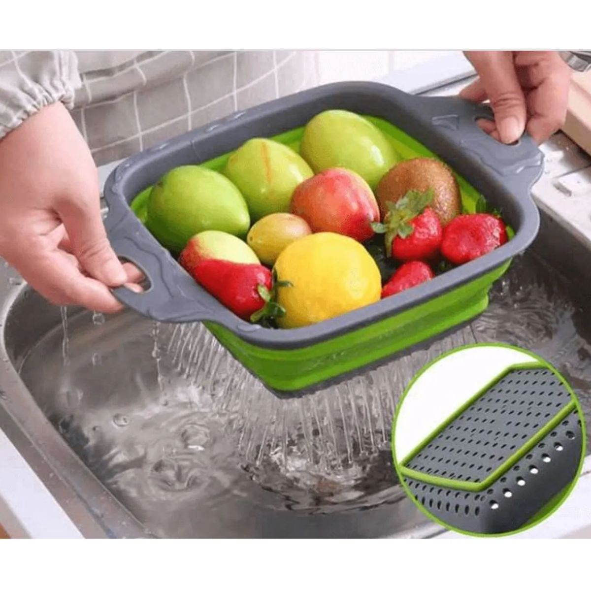 GENERICO - COLADOR PLEGABLE CUADRADO FRUTAS Y VERDURAS VERDE