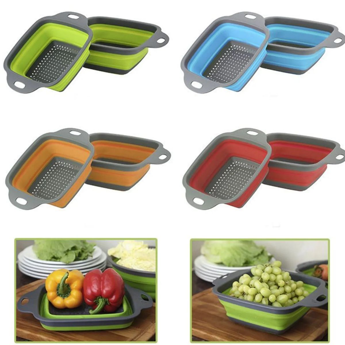 GENERICO - COLADOR PLEGABLE CUADRADO FRUTAS Y VERDURAS AZUL