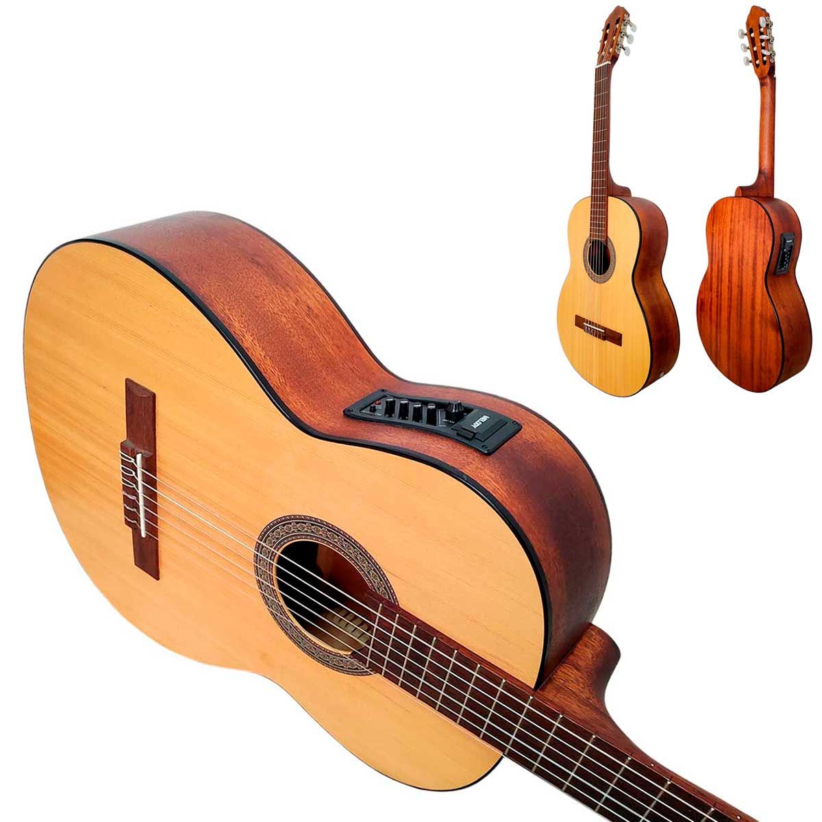 CORT - Guitarra Electroacústica Cort de Nylon con Ecualizador de 4 Bandas + Funda