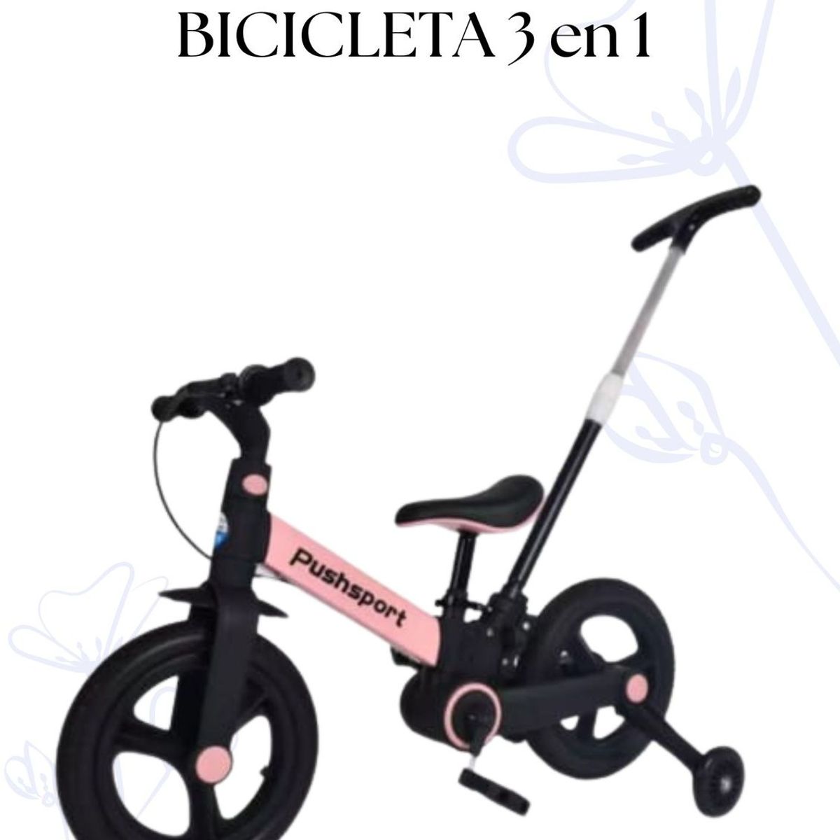 BABY - BICICLETA INFANTIL 3 EN 1 - COLOR ROSADO