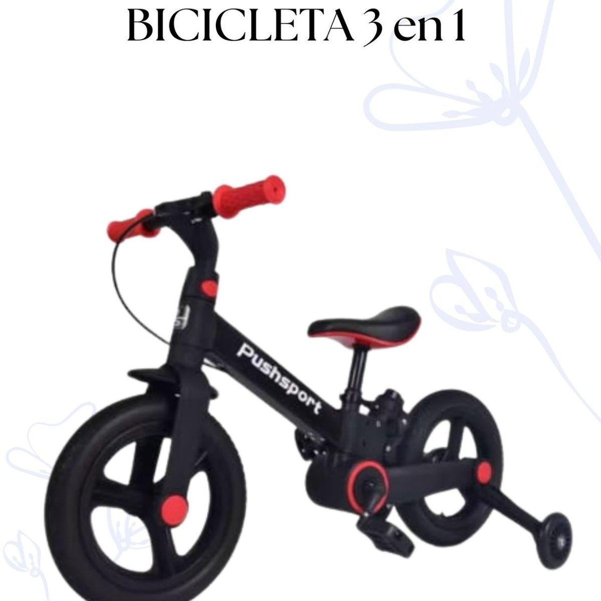 BABY - BICICLETA INFANTIL 3 EN 1 - COLOR ROJO Y NEGRO