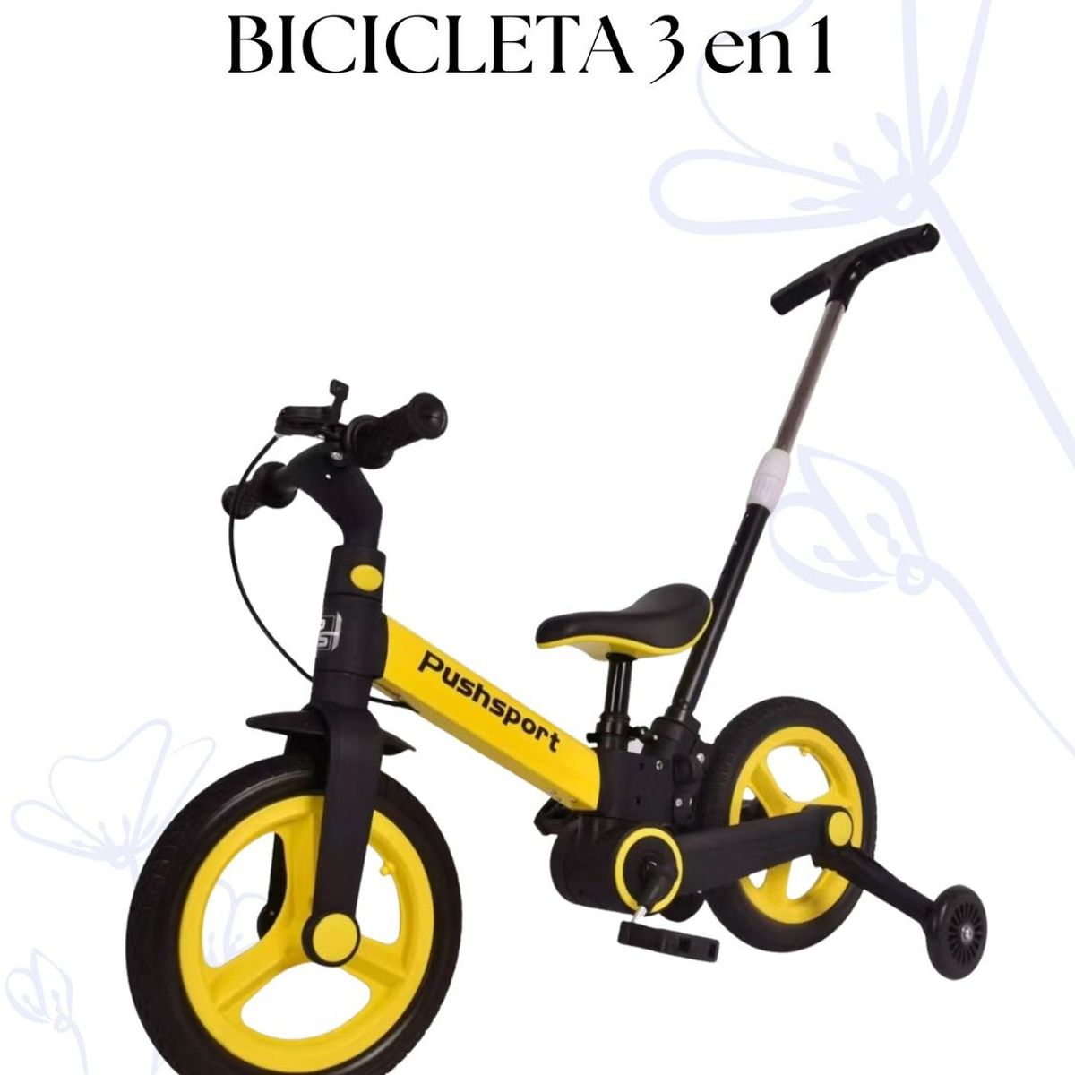 BABY - BICICLETA INFANTIL 3 EN 1 - COLOR AMARILLO Y NEGRO