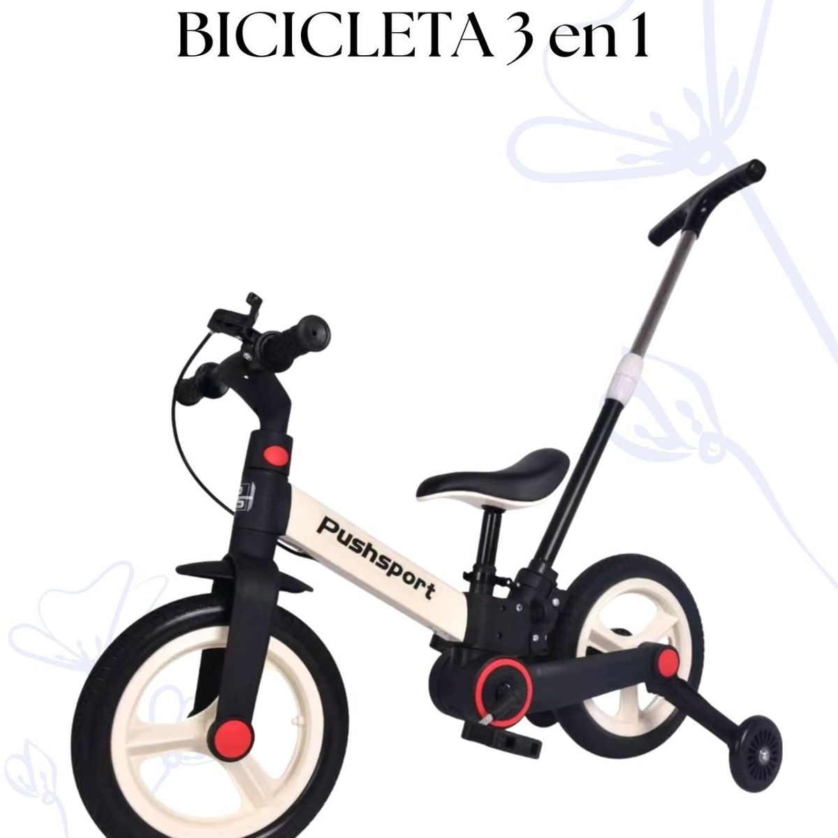 BABY - BICICLETA INFANTIL 3 EN 1 - COLOR BLANCO Y NEGRO