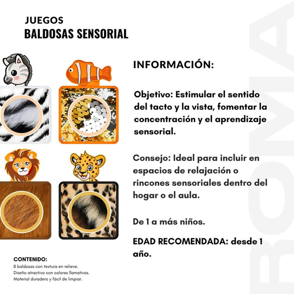 GENERICO - BALDOSAS SENSORIALES 8UND PARA BEBES Y NIÑOS - JUEGO DIDÁCTICO