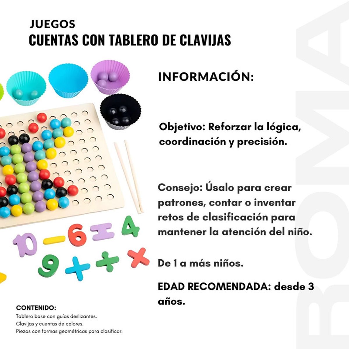 GENERICO - CUENTAS CON TABLERO DE CLAVIJAS MONTESORI - JUEGO DIDÁCTICO