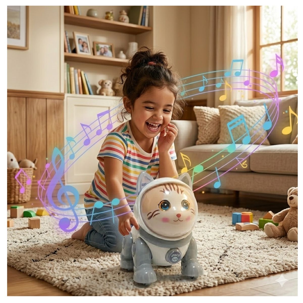 GATO MUSICAL MASCOTA INTERACTIVA PARA NIÑOS PATITAS RUEDAS LUCES LED 360°, marca GENERICO - Foto 2