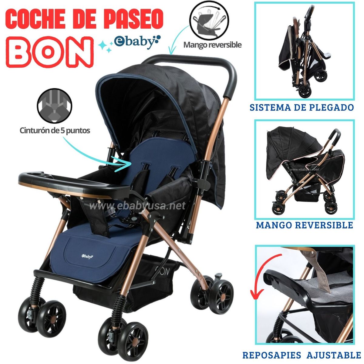 EBABY - COCHE DE PASEO AZUL BON RECLINABLE