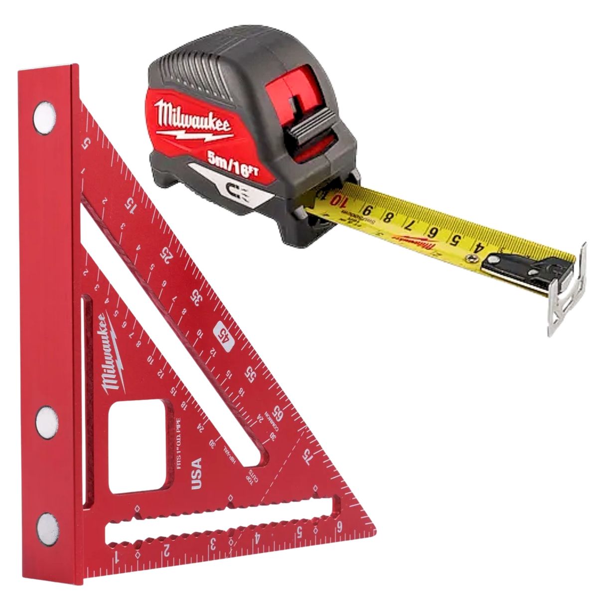 MILWAUKEE - ESCUADRA RAPIDA MAGNETICA WINCHA CINTA MÉTRICA MAGNÉTICA  5M COMBO MILWAUKEE