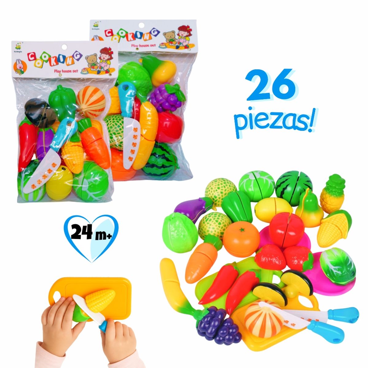 KIDS - Kit de Frutas y Verduras para Cortar – Set 26 Piezas