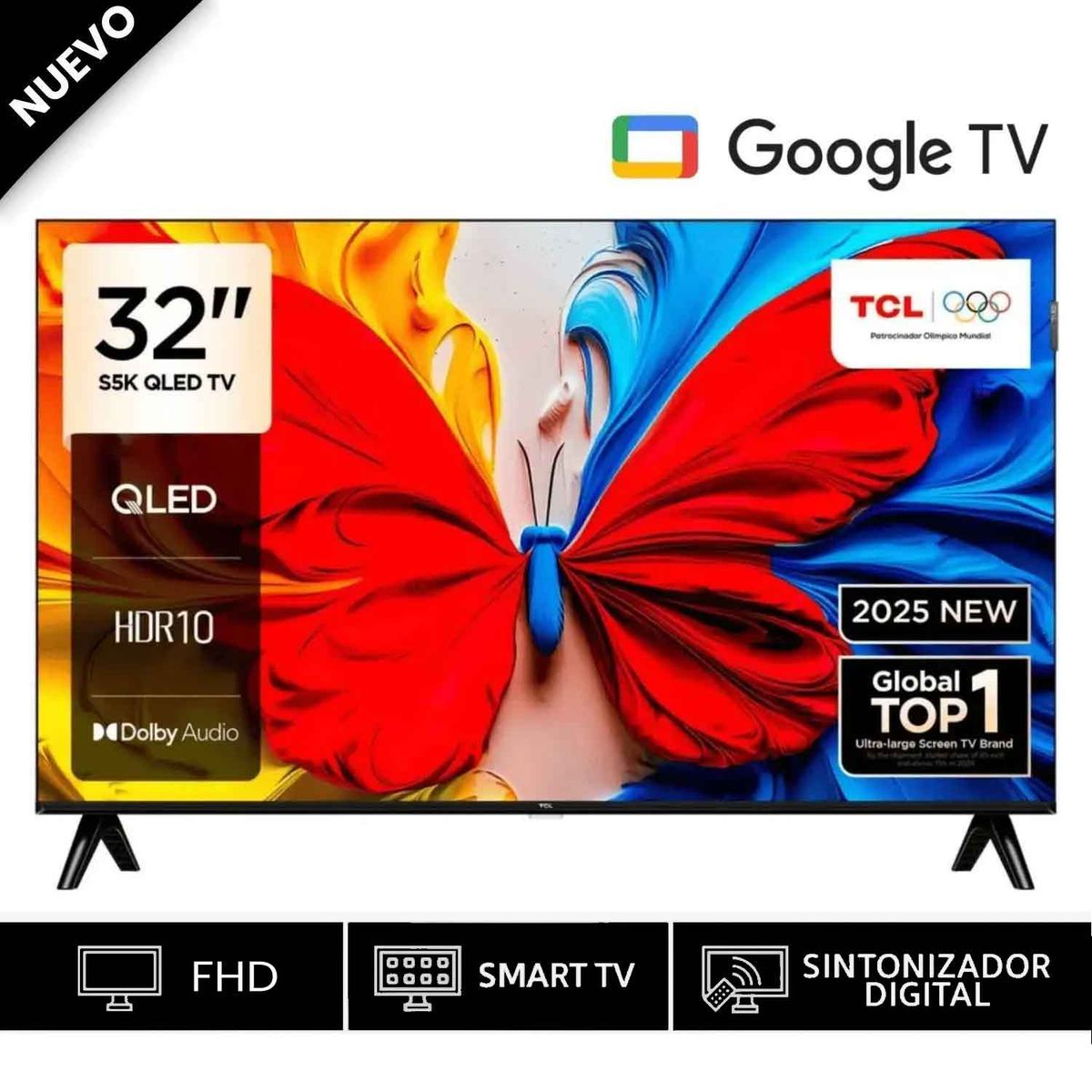 TCL - Televisor TCL 32 QLED Full HD Smart TV 32V51C Google TV