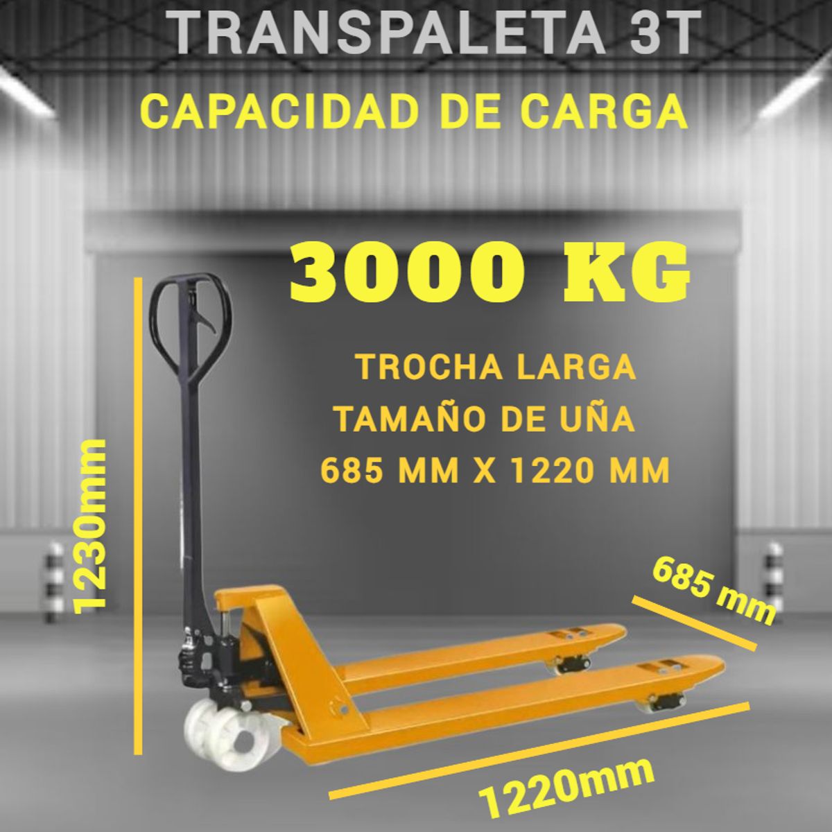 TRANSPALETA 3000 KG ELEVADOR MANUAL PATO DE CARGA RUEDAS NYLON TROCHA LARGA, marca GENERICO - Foto Principal