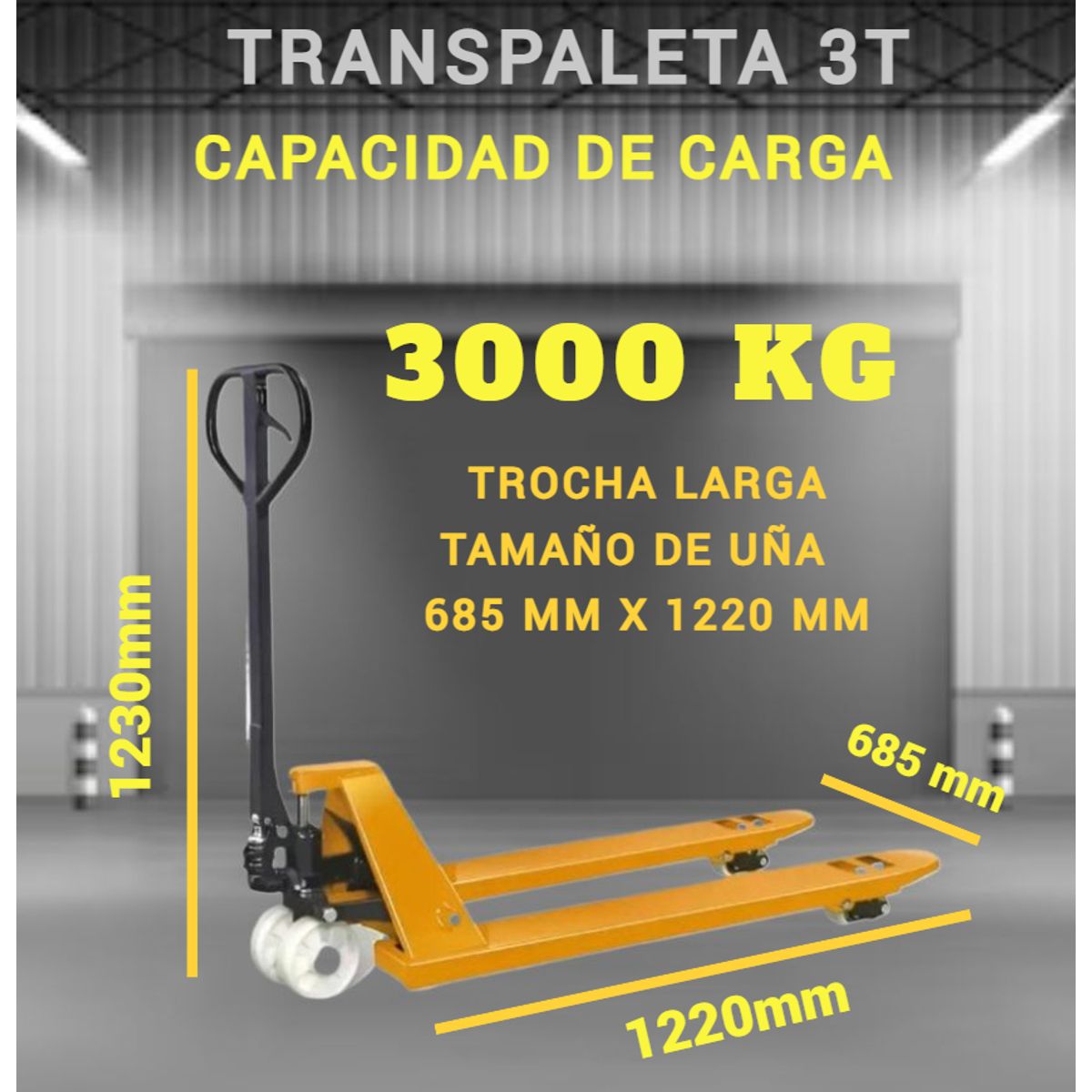 TRANSPALETA 3000 KG ELEVADOR MANUAL PATO DE CARGA RUEDAS NYLON TROCHA LARGA, marca GENERICO - Foto Principal