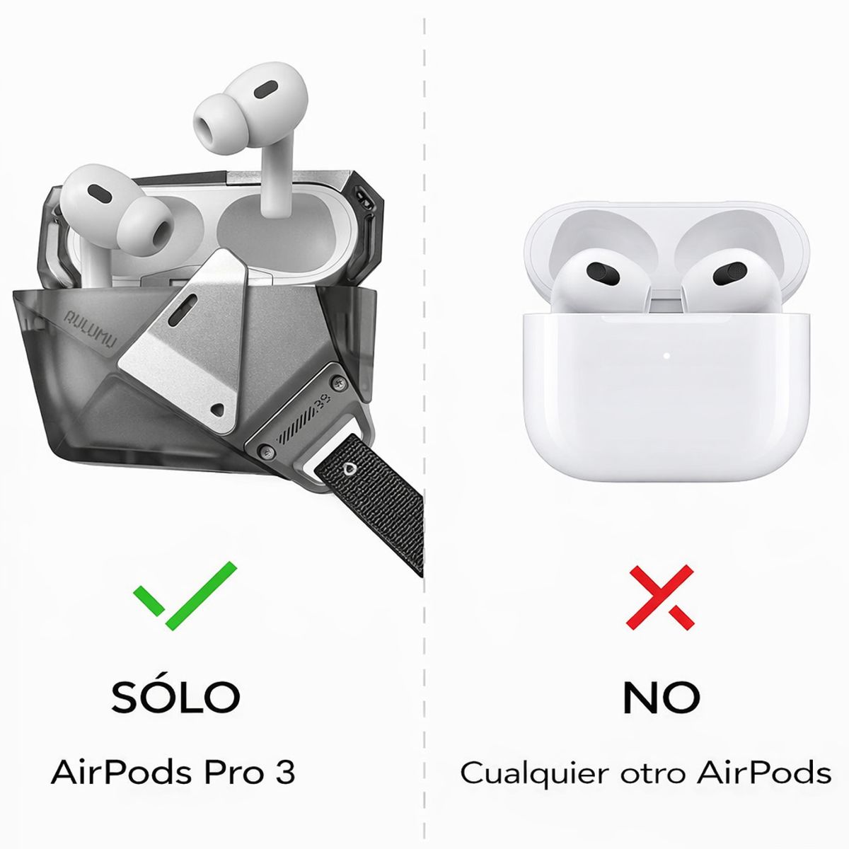 AULUMU - Case Futurista AirPods Pro 3 Aulumu Diseño Geométrico Con Hebilla Gris Oscuro