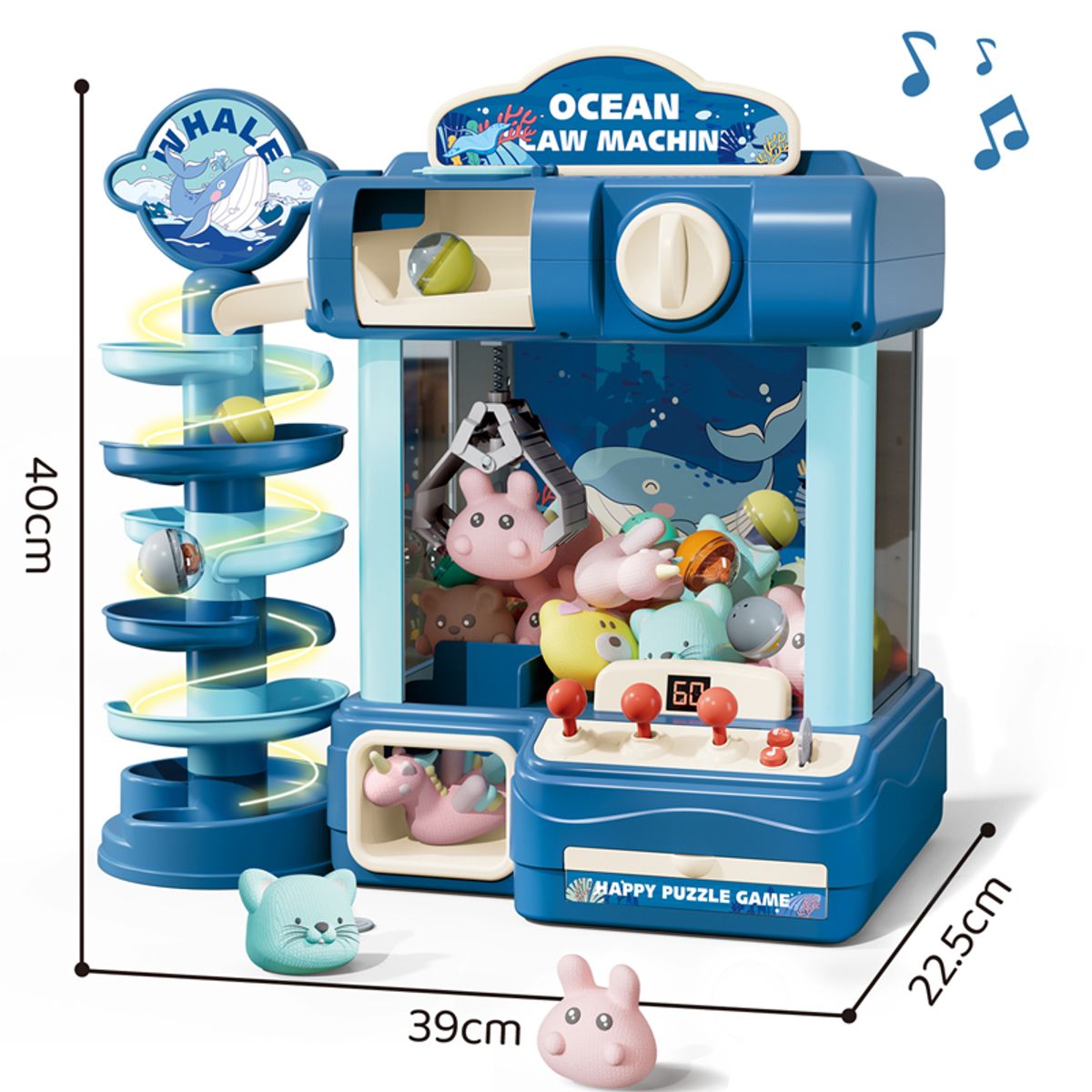 GENERICO - Máquina Atrapa Peluches Infantil con Luces, Música y Accesorios – 40 cm Color Azul